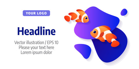 Underwater banner with fishes. Illustration in colorful style.