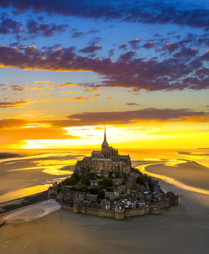 Mont Saint-Michel view in the sunset light. Normandy, France