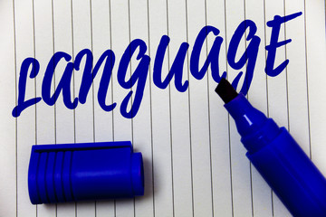 Writing note showing Language. Business photo showcasing Method of human communication Spoken...
