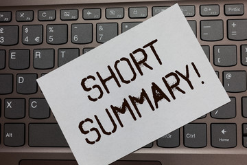 Text sign showing Short Summary Motivational Call. Conceptual photo Brief statement of main points clear Black laptop keyboard art paper nice computer notebook netbook notebook