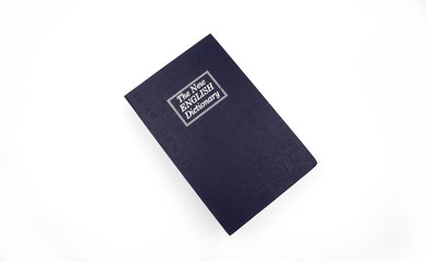 Blue cover English dictionary book isolated on white background