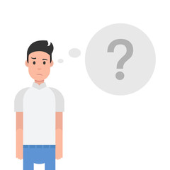 Man is thinking. Question mark. Character design. Vector illustration.