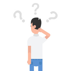 Man is thinking. Question mark. Character design. Vector illustration.