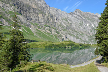 Lake Truebsee over Engelberg in the Swiss alps
