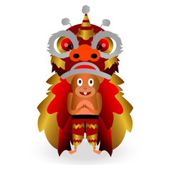 Rat and lion dance in celebration card of chinese rat year. Zodiac animal luck of 2020. Vector