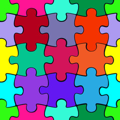 Colorful puzzle seamless pattern background. Jigsaw pieces template