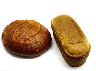 On white background fresh bread round and rectangular