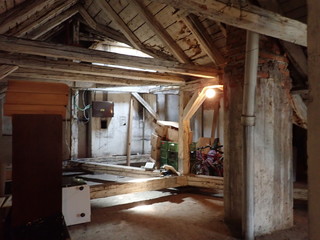 Fototapeta premium old wooden roof beam structure