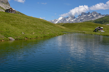 Mountain lake at Melchsee-Frutt in the Swiss alps