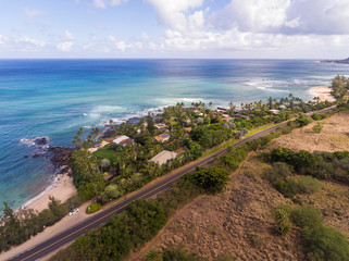 Aerial view of Oceanfront homes on the north shore of Oahu Hawaii - 284198500
