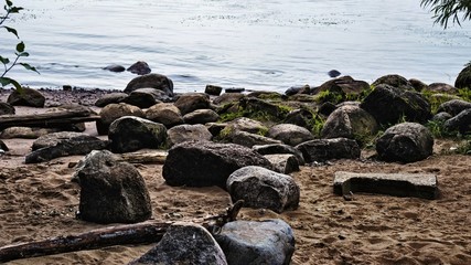 Background large stones on the river