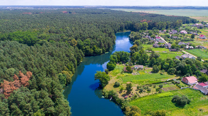 Fototapeta na wymiar drone with a camera, beautiful summer small river from a height