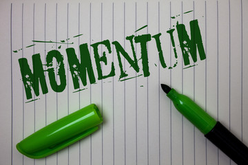 Handwriting text Momentum. Concept meaning Quantity motion in moving body Product of mass and...