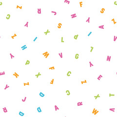 Seamless pattern of colorful letters. Random order signs. Vector background