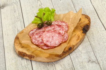 Spanish Salchichon sausage with salad