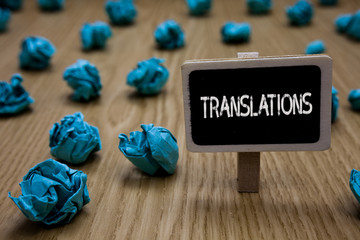 Writing note showing Translations. Business photo showcasing Written or printed process of...