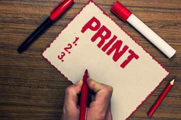 Handwriting text Print. Concept meaning Produce letter numbers symbols on paper by machine using...