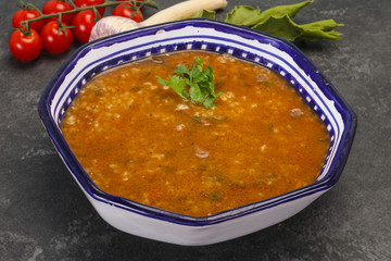 Caucasian Kharcho soup with beef meat