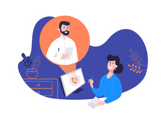 Online medical consultation concept. Healthcare services. The patient and a professional doctor in an online meeting. Design for a medical website