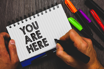 Word writing text You Are Here. Business concept for This is your location reference point global...