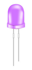 Vector realistic 3d violet or purple light emitting diode or small LED light bulb isolated on a white background. Semiconductor diode – electrical component.