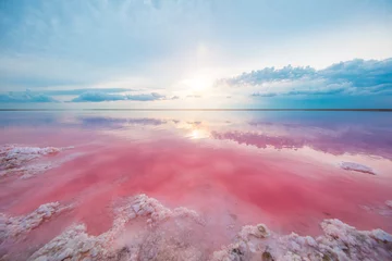 Fond de hotte en verre imprimé Coucher de soleil sur la plage vue aérienne du lac rose et de la plage de sable