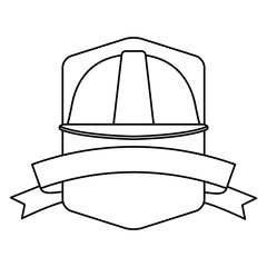 Construction helmet emblem with ribbon banner in black and white