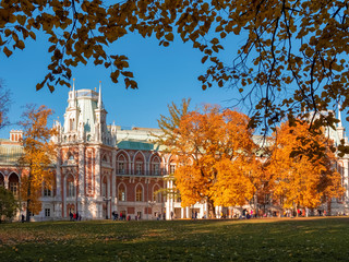 Palace in autumn Park on a Sunny day. Tsaritsyno, Moscow