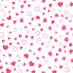 Hearts seamless pattern. Background with like, follow sign. Pattern small pink hearts on white background. Template for greeting card Happy Valentines day, textile design, love concept.