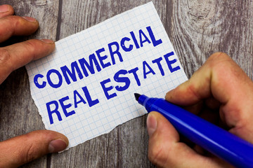 Handwriting text writing Commercial Real Estate. Concept meaning Income Property Building or Land...