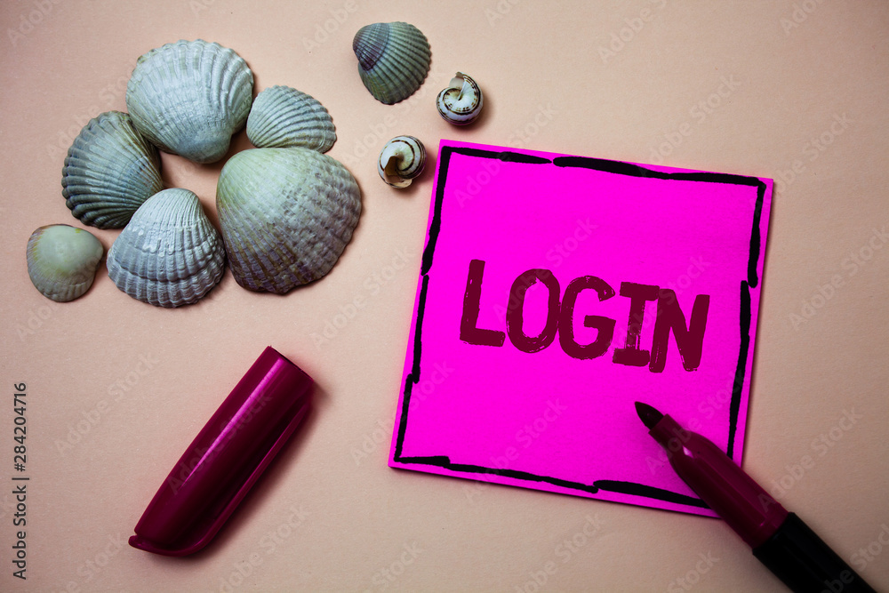 Fototapete text sign showing login. conceptual photo act of entering into a computer database or system startin