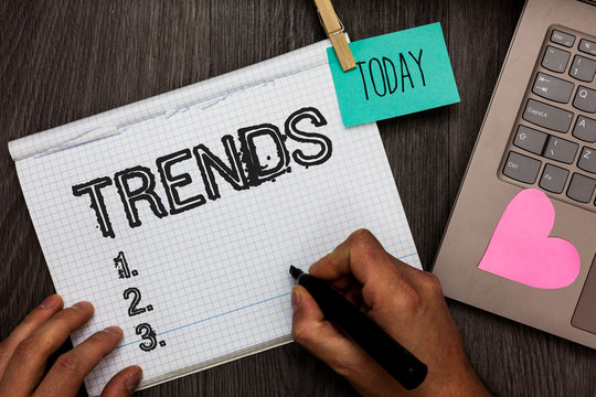 Text sign showing Trends. Conceptual photo General projected directions of something according to time Appointment daily graph paper love lovely hart laptop notebook netbook