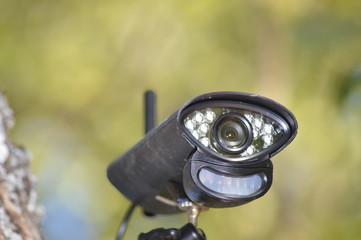 Closeup on a video surveillance camera 