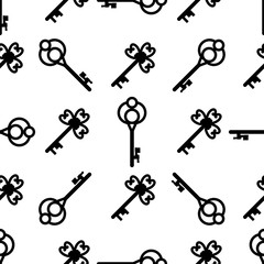 Vintage keys black and white vector seamless pattern. EPS 10