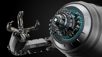 Fototapeta premium futuristic drone or sci-fi factory worker. Isolated on black background. 3d render 