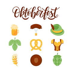 Set of Oktoberfest icons in simple flat style