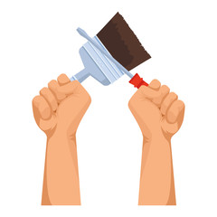 Construction workers hands holding tools