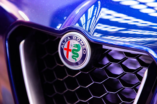 Detail of the alfa Romeo car. Alfa Romeo Automobiles S.p.A. is an Italian luxury car manufacturer founded at 1910.