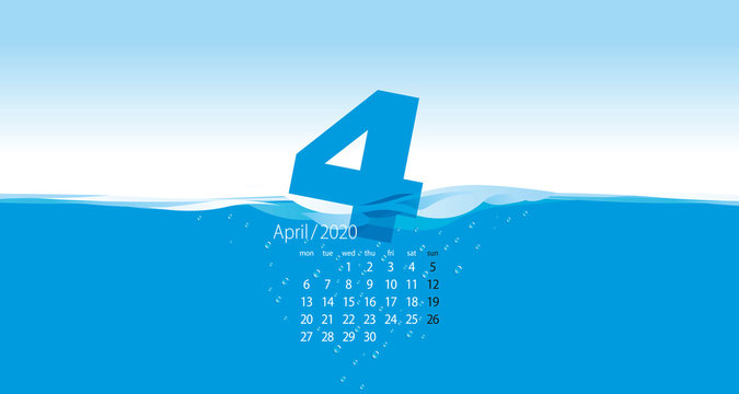 2020 New Desk Calendar April planner template wave water blue background