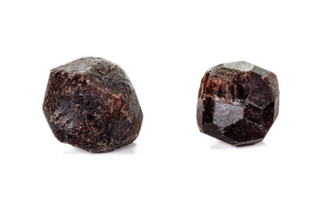 macro mineral stone  Garnet, on a white background