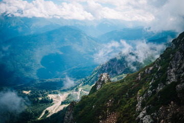 mountains in Krasnaya Polyana, sky, peaks, trails