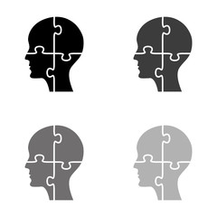 .People head with puzzles elements - black vector icon