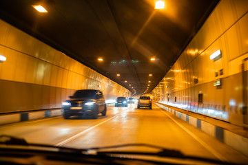 by car into the tunnel