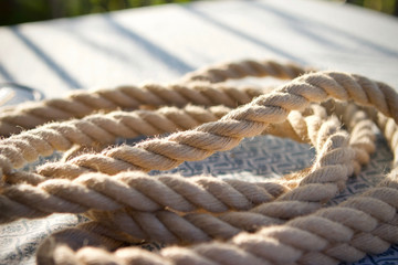 coiled natural hemp rope on a table