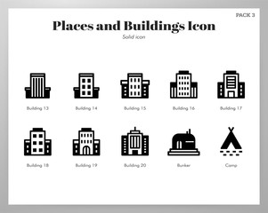 Places and buildings icons Solid pack
