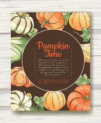 Template with pumpkin. Autumn elements for design greeting cards