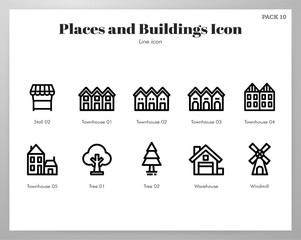Places and buildings icons Line pack