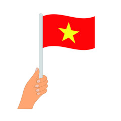 Flag of Vietnam  . Hand holding a Vietnam  flag - vector icon.