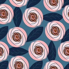 Naklejka premium Seamless floral pattern with roses or peonies and leaves, cute, attractive and simple pattern for print, print, greeting cards and various design decisions.