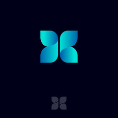 Fototapeta na wymiar X logo consist of blue ribbons. X origami monogram like butterfly. Network, Web Icon. Ui Design.